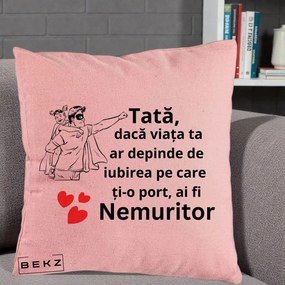 Cadou pentru Tata - Perna Personalizata Tata Nemuritor Supererou cu Masca, 40x40 cm, Roz, Husa Detasabila, Perna Inclusa, BEKZ®