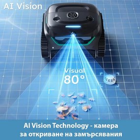 Robot fara fir pentru piscine Wybot C2 Pro Vision, 65 W, 180 min, 200 m², Camera AI, Filtrare dubla, Functii autonome, Negru