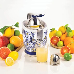 Presa electrica pentru citrice Ariete VINTAGE JUICER 0413/0C, 85W, Corp metalic, Functionare silentioasa, 2 atasamente, Alb/Albastru