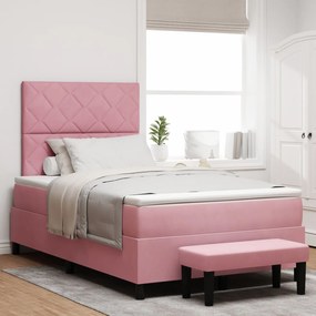 vidaXL Pat cu arcuri cu saltea cu headboard Roz 120 x 200 cm Catifea