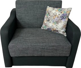 Fotoliu SAMY extensibil, cu lada de depozitare, stofa negru cu gri , cadru metalic, 103x100x92 Negru + Gri, Stofa