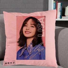 Perna Personalizata K-pop BLACKPINK Lisa cu Semnatura, 40x40 cm, Roz, Husa Detasabila, Perna Inclusa, BEKZ®
