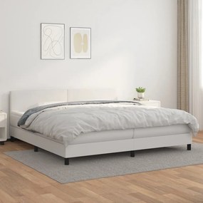 3141024 vidaXL Pat box spring cu saltea, alb, 200x200 cm, piele ecologică