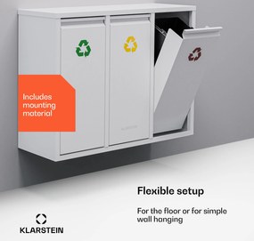 Klarstein Ordnungshüter 3, coș de gunoi, 45 litri, 3 coșuri de reciclare, montare pe perete