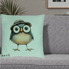 Perna Decorativa Pui cu Palarie Rotunda, 40x40 cm, Verde Menta, Husa Detasabila, Perna Inclusa, BEKZ®
