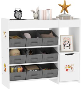 AIYAPLAY Etajeră de depozitare pentru copii cu 9 sertare textile și dulap, alb | Aosom Romania