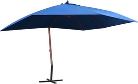 vidaXL Umbrelă de soare suspendată, stâlp lemn, albastru, 400 x 300 cm