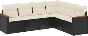 vidaXL Set mobilier de grădină cu perne, 6 piese, negru, poliratan