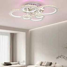 Lustra LED Cu Telecomanda, Cristal, 6 cercuri, Cromat ,120W, RGB,