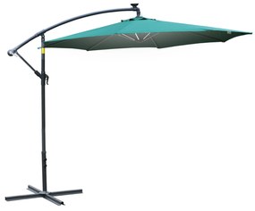 Umbrela pentru gradina Outsunny, brat cu manivela, 8 benzi LED, energie solara Φ295x245cm, Verde | Aosom RO