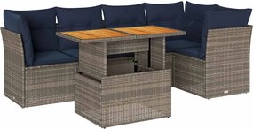 vidaXL Set mobilier grădină cu perne, 6 piese, gri, poliratan