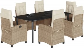 vidaXL Set de masă pentru grădină, 7 piese, cu perne, bej, poliratan