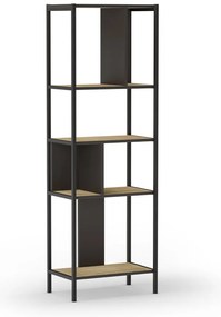 Bibliotecă neagră/în culoare naturală cu aspect de lemn de stejar 58x175 cm Alabama – Marckeric