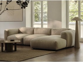 Colțar modular bej cu tapițerie din catifea (cu colț pe partea dreaptă/în formă de "U") Martina – Micadoni