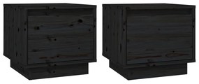 813404 vidaXL Noptiere, 2 buc., negru, 35x34x32 cm, lemn masiv de pin