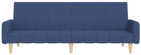 Canapea extensibila cu 2 locuri si taburet, albastru, textil Albastru, Cu suport de picioare