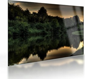 Tablou pe sticlă cu lac în pădure (70x50 cm)