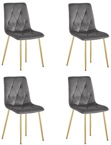 Set 4 Scaune Bucatarie/Dining Fido Catifea Gri Inchis Picioare Aurii