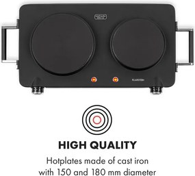 Klarstein Cookorama, plită electrică dublă, 1900 – 2250 W, 150/180 mm Ø, 5 nivele, neagră