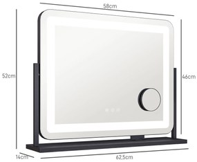 HOMCOM Muior Lumina LED intensitate 3 moduri de iluminare, marire 10X, port de incarcare USB, atingere tactila 62,5 x 52 cm | Aosom Romania