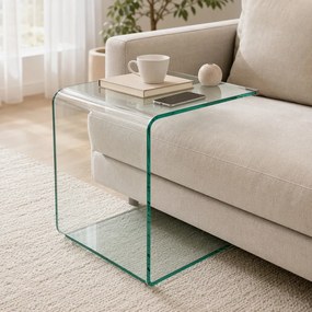 HOMCOM Măsuță de Cafea Modernă cu Picioare Antiderapante, Măsuță din Sticlă Securizată, 50x40x45 cm, Transparentă, Design Elegant | Aosom Romania
