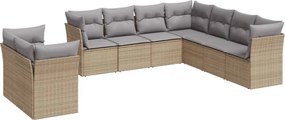 vidaXL Set canapele de grădină, 9 piese, cu perne, bej, poliratan