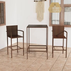 Set mobilier bar de gradina, 3 piese, maro, poliratan Maro, Lungime masa 70 cm, 3