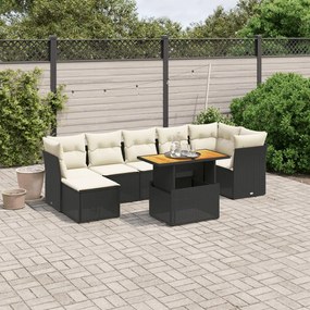 3275485 vidaXL Set mobilier de grădină cu perne, 8 piese, negru, poliratan