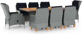 vidaXL Set mobilier de exterior cu perne,9 piese,gri deschis,poliratan