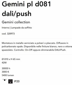 Plafoniera LED XL design circular GEMINI pl d081 dali/push alba