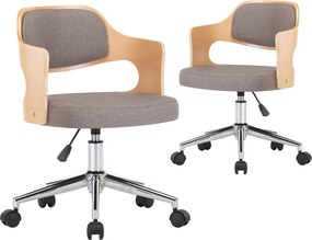 vidaXL Scaune pivotante, 2 buc., gri taupe, lemn curbat & textil