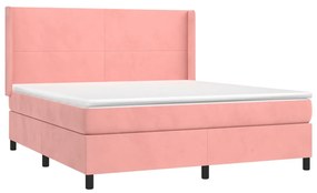 Pat box spring cu saltea, roz, 160x200 cm, catifea Roz, 160 x 200 cm, Design simplu