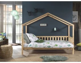 Pat tip căsuță DALLAS cu laterale de siguranță pentru copii, 90x200 cm, natural- Vipack