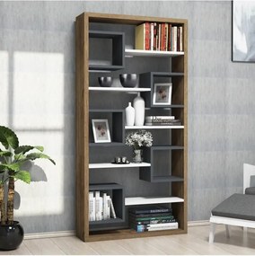 Biblioteca/etajera carti, Hamdo Homs, alb/nuc/gri antracit, 160 x 80 x 22 cm, PAL