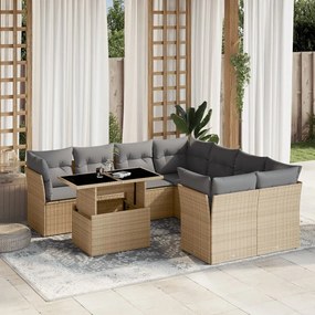 vidaXL Set canapele de grădină, 9 piese, cu perne, bej, poliratan