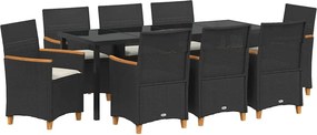 vidaXL Set de masă pentru grădină 9 pcs Negru poliratan