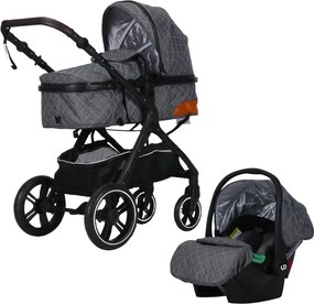 Carucior nou nascuti 3 in 1 NOVOKIDS™ X1000 series, Cu geanta bebe, Cadru Aluminiu, Amortizoare, Roti din cauciuc plin AVE, Landou, Scoica auto,