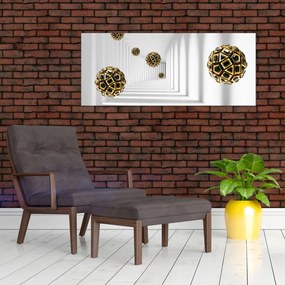 Tablou abstract cu mingi de fotbal (120x50 cm)