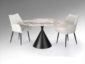 Masa rotunda metal negru/ portelan cu efect de marmura Panda 120cm