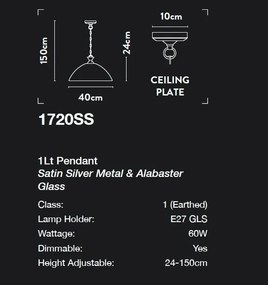 Lustra/Pendul design clasic Belle argintiu/alabastru