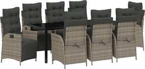 vidaXL Set de masă pentru grădină cu pernă 9 pcs Gri poliratan
