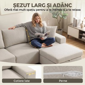 HOMCOM Canapea de Colț 3 Locuri, Respirabilă, cu Taburet cu Depozitare, Bej | Aosom Romania