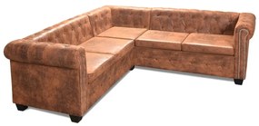 243615 vidaXL Canapea colțar Chesterfield, 5 locuri, maro, piele ecologică