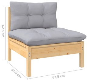 Set mobilier de gradina cu perne, 13 piese gri, lemn masiv pin Maro  si gri, 1