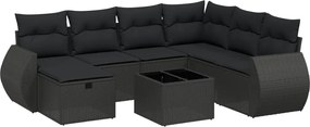 vidaXL Set mobilier de grădină cu perne, 8 piese, negru, poliratan