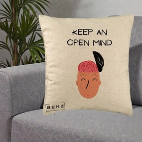 Perna Decorativa Keep An Open Mind, 40x40 cm, Bej, Husa Detasabila, Perna Inclusa, BEKZ®