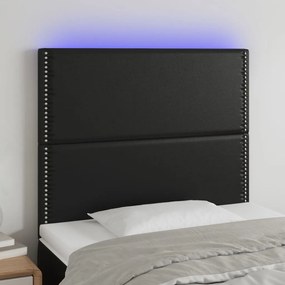 vidaXL Tăblie de pat cu LED, negru, 90x5x118/128 cm, piele ecologică