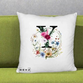 Cadou Personalizat - Perna Personalizata Monograma Florala Litera Y cu Coroana, 40x40 cm, Alb Pufos, Husa Detasabila, Perna Inclusa, BEKZ®