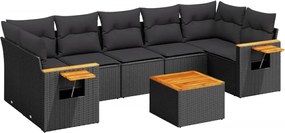 vidaXL Set mobilier de grădină cu perne, 8 piese, negru, poliratan