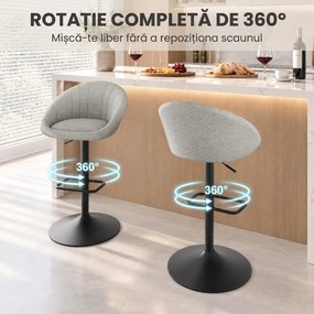 HOMCOM Set 2 scaune de bar cu înălțime reglabilă, șezut rotativ din țesătură și suport pentru picioare, gri | Aosom Romania